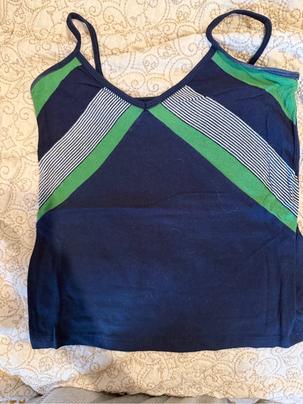 So Low Classic Navy and Green Striped Women's Tank Top M